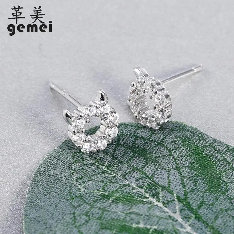 

Gemei 100% 925 Sterling Silver Cubic Zirconia Hollow Angel Demon Stud Earrings For Women Simple Fashion Party Jewelry