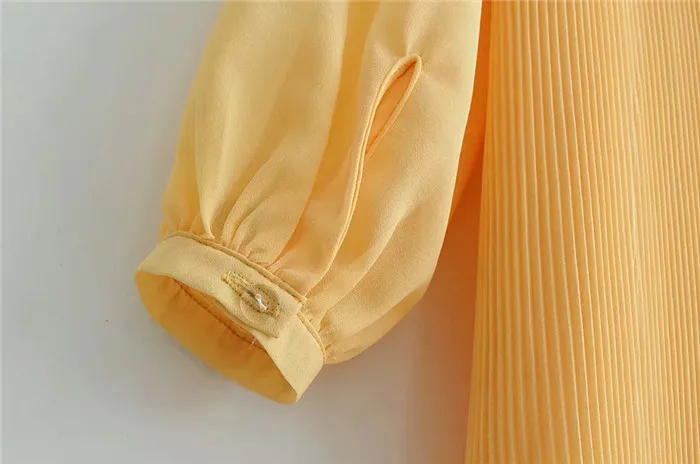 Женское шикарное летнее желтое длинное платье женское длинное платье с v-образным вырезом Плиссированное шифоновое платье трапециевидной формы уличная одежда vestidos Femme