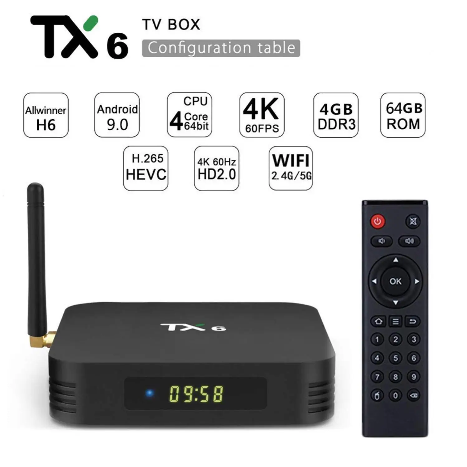 

TX6 TV Box Android 9.0 4K Receiver Alice UX USB3.0 and 1 Month Americago Free IPTV Services for Chile Colombia Peru Set Top Box