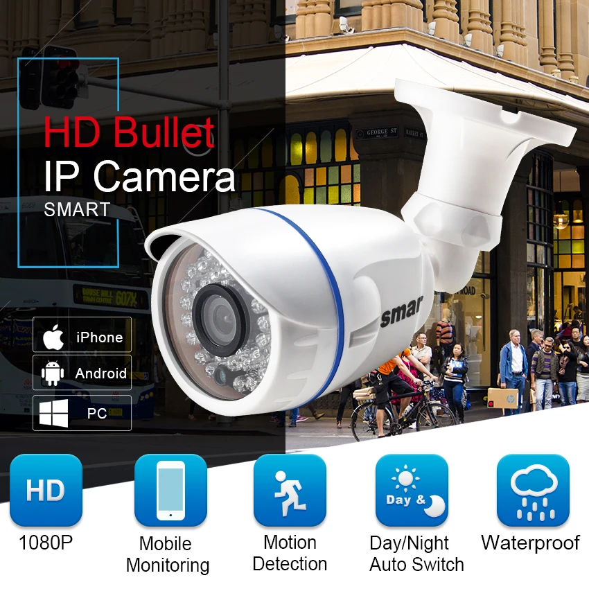 IP камера Smar Sony IMX323 с датчиком 1080P наружная цилиндрическая видеонаблюдения 2 МП