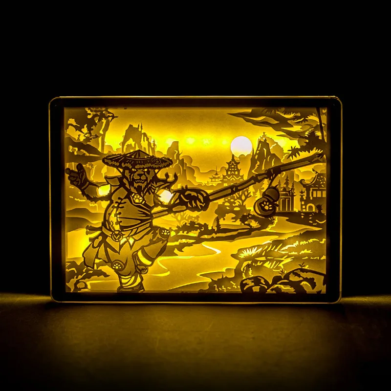 Ночные светильники бумага резьба Мир Warcraft Chen Stormstout Светодиодная лампа Луна