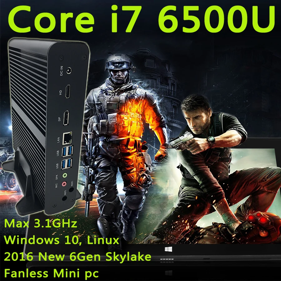 Micro компьютер HTPC windows10 linux 2016 Новинка 6Gen мини-компьютер Intel HD Графика 520 Мини-ПК Core i7