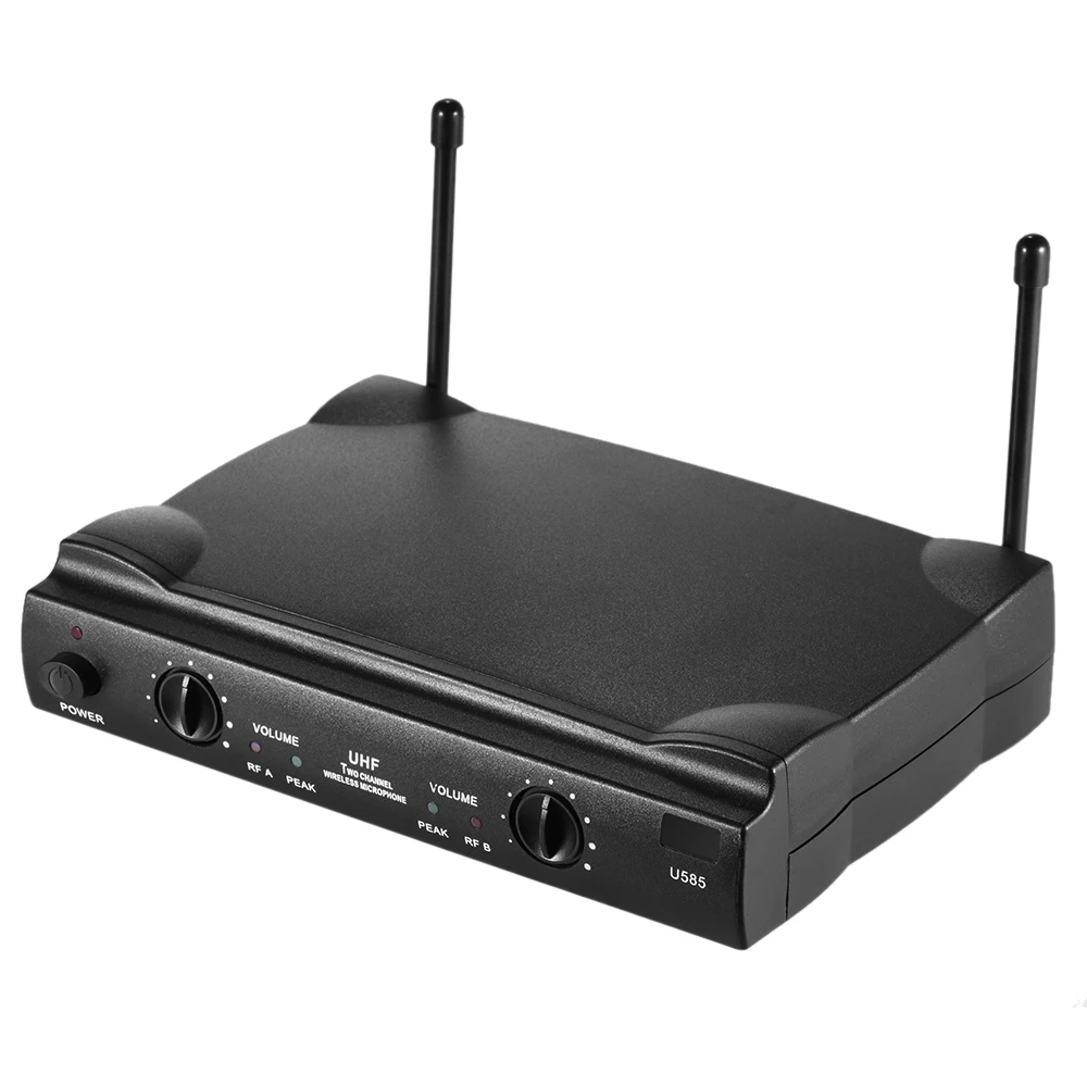 

UHF Dual Channels Wireless Microphone Mic System with 2 Bodypack Transmitter 2 Headset Microphones 1 Receiver 6.35mm