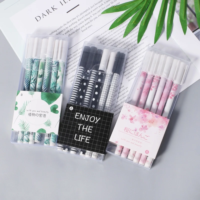 

6pcs Green Plants Sakura Gel Pen Kawaii School Office Supply Stationery Gift