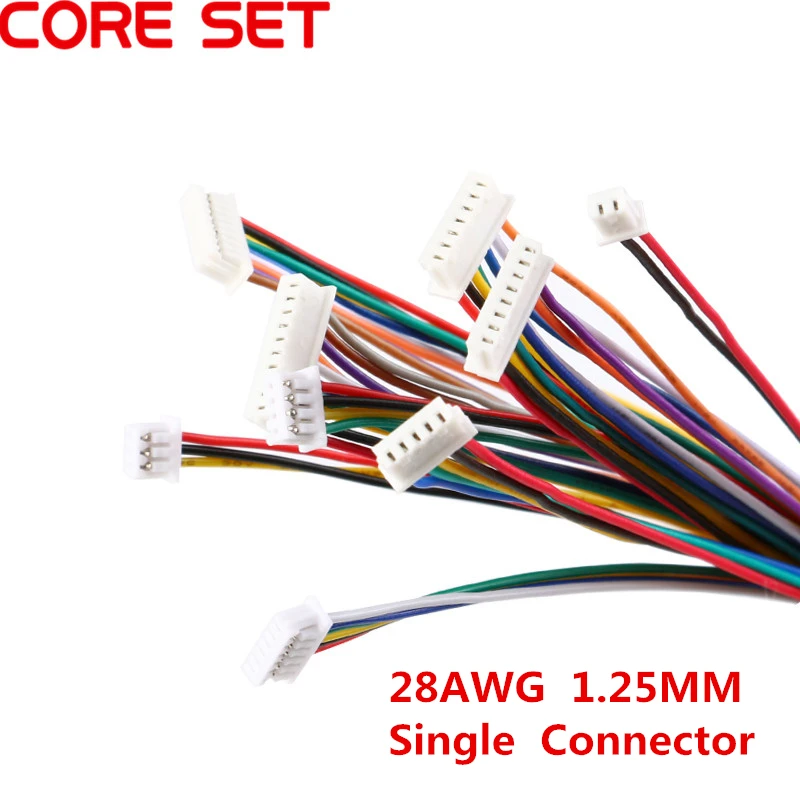 

5Pcs Cable Connector XH 1.25 JST Single Electronic Wire Connectors 2/3/4/5/6/7/8/9/10 Pin 10cm DIY Line Forward Direction 28AWG