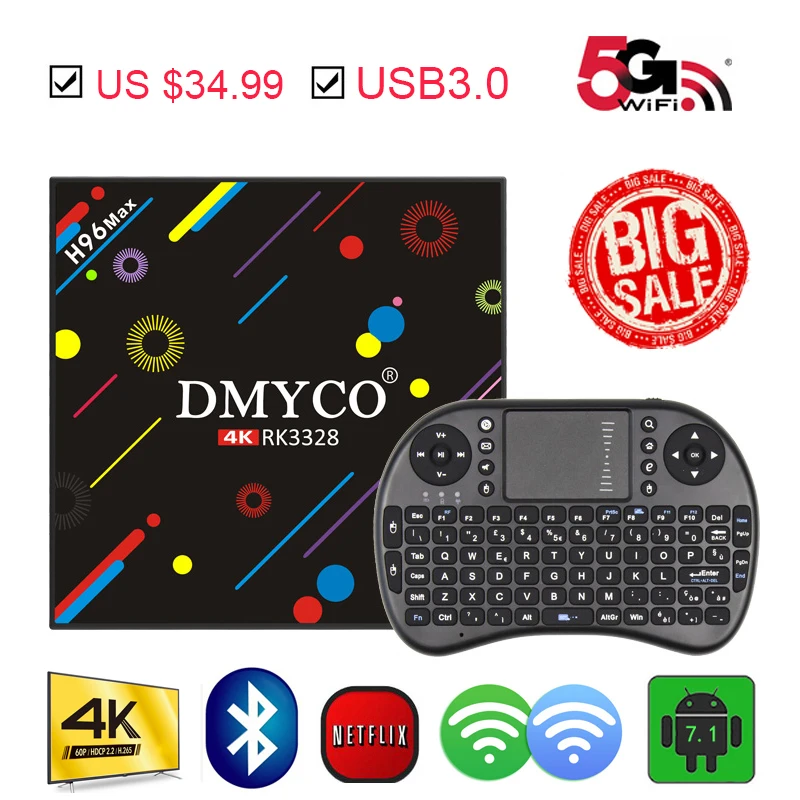 

New Smart TV Box Android 7.1 RK3228 4GB 64GB Quad Core 5.0G Wifi H.265 4K 3D HD Google Player Russian Spain Set Top Box H96 Max