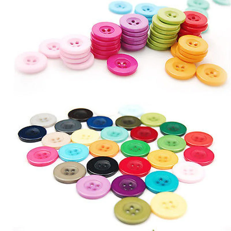 

Decorative 100Pcs Assorted 4 Holes Plastic Round Buttons Scrapbooking Kids Sewing Craft DIY