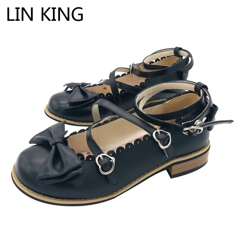 Женские туфли лодочки с бантом LIN KING на низком каблуке квадратным каблуком и