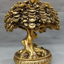 USPS в США S1607 1" Китайский Чистая Бронзовый Народная Богатство Монета Статуя Фэншуй YuanBao Деньги Дерево Набор