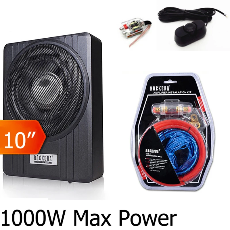 Pico 1000 w 10 pulgadas coche bajo asiento Delgado activo Subwoofer Super graves amplificador de Woofer con control remoto de volumen Pico 1000 w 10 pulgadas coche bajo asiento Delgado activo Subwoofer Super graves amplificador de Woofer con control remoto de volumen