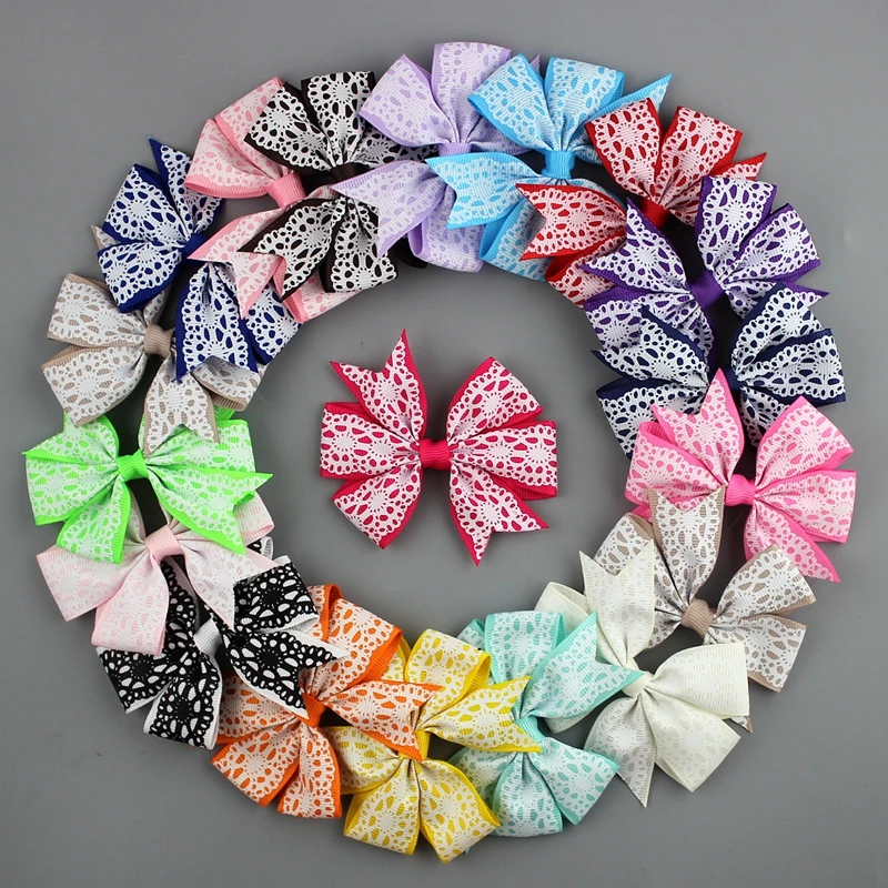 100pcs 20colors Newest Korean ribbon bows hair wear accessories print