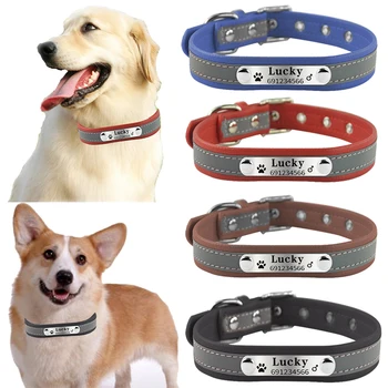 

New Arrival Dog Name Collar Reflective Style Small Medium Dog Pet Personalized Collar Engraved Pet Name Phone Number Free