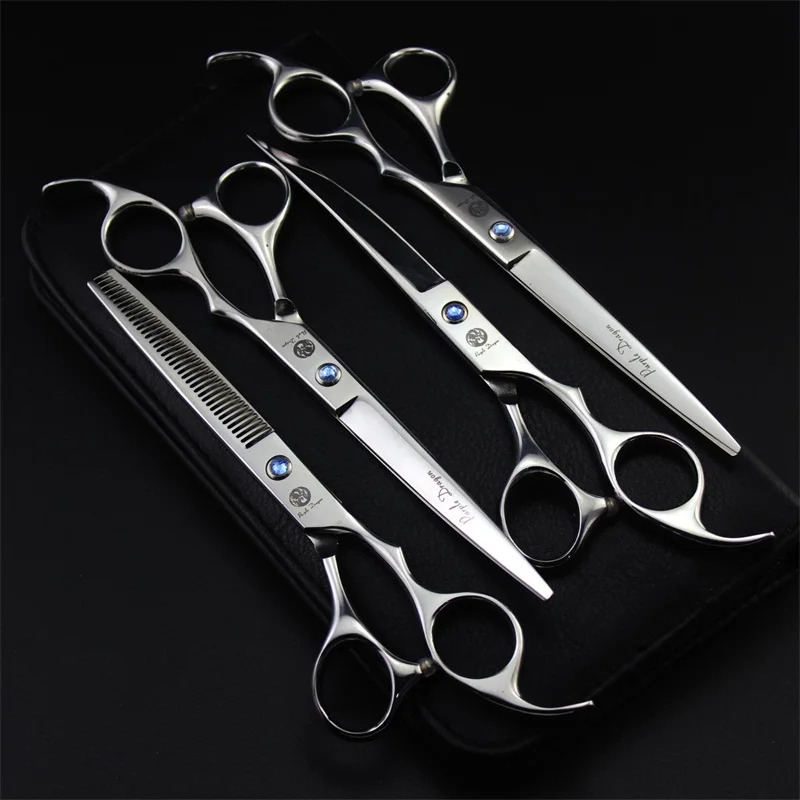 Purple dragon 7.0 inch Professional Pet Scissors Pet Grooming Scissors Set Straight Curved Thinning Scissors Hair Cutting Shear (3)