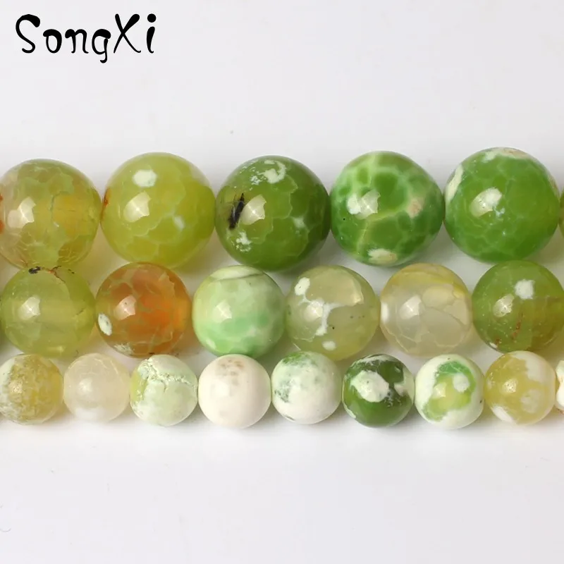 

Natural Stone Light Green Fire Agates Smooth Round Beads For Jewelry Making 6 8 10MM DIY Necklace Bracelet Jewellery 15'' Strand