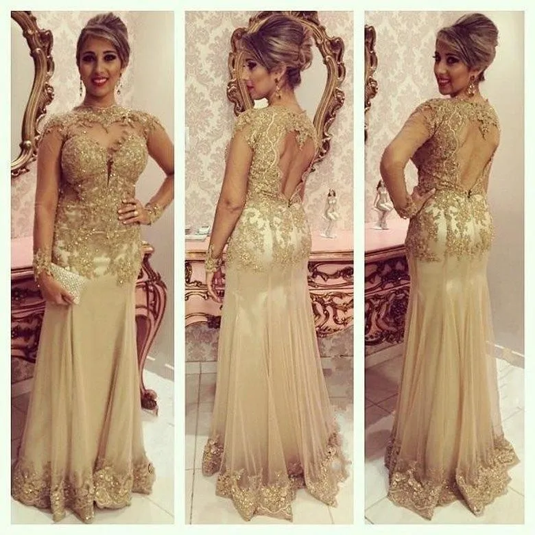 plus size prom dresses with gold appliques o neck mermaid prom gown gold prom dress plus size