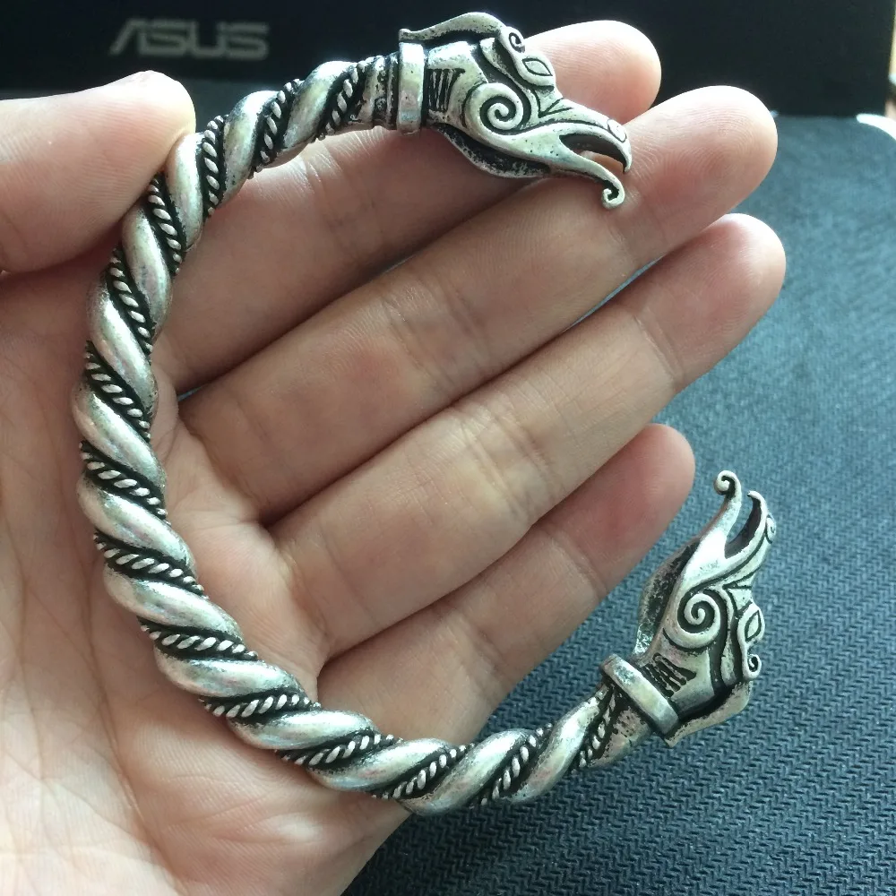 

Drop shipping Twisted viking BRACELET with a Dragon Wrist Dragons Silver Plated norse viking raven Bangle