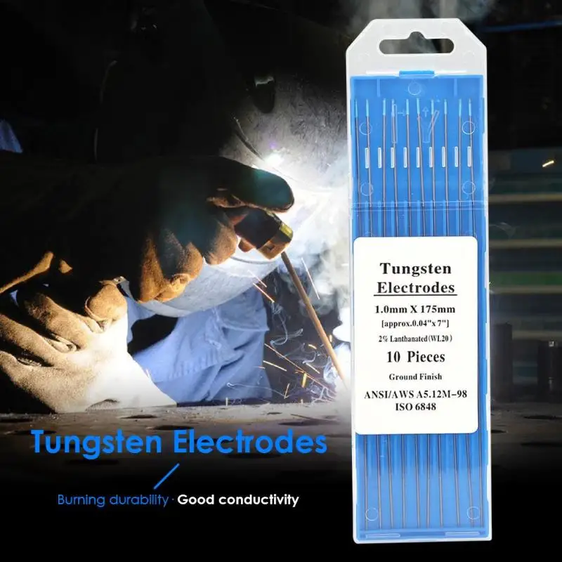 

10pcs/set Lanthanum Tungsten electrodes Welding Electrodes 1.0/1.6/2.0/2.4*175mm WL20 weld rods for Welding Machine