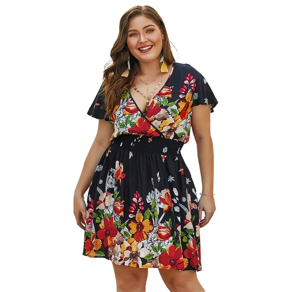 Plus Size XL XXXXL New Summer Women Clothing Dress Irregular Print ...