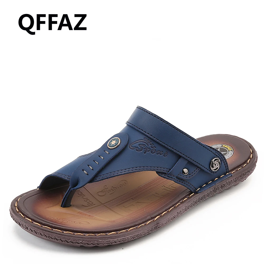 QFFAZ 2018 New Fashion Men Beach Sandals High Quality Leather Summer Breathable Casual Shoes Non-slip Slippers | Обувь