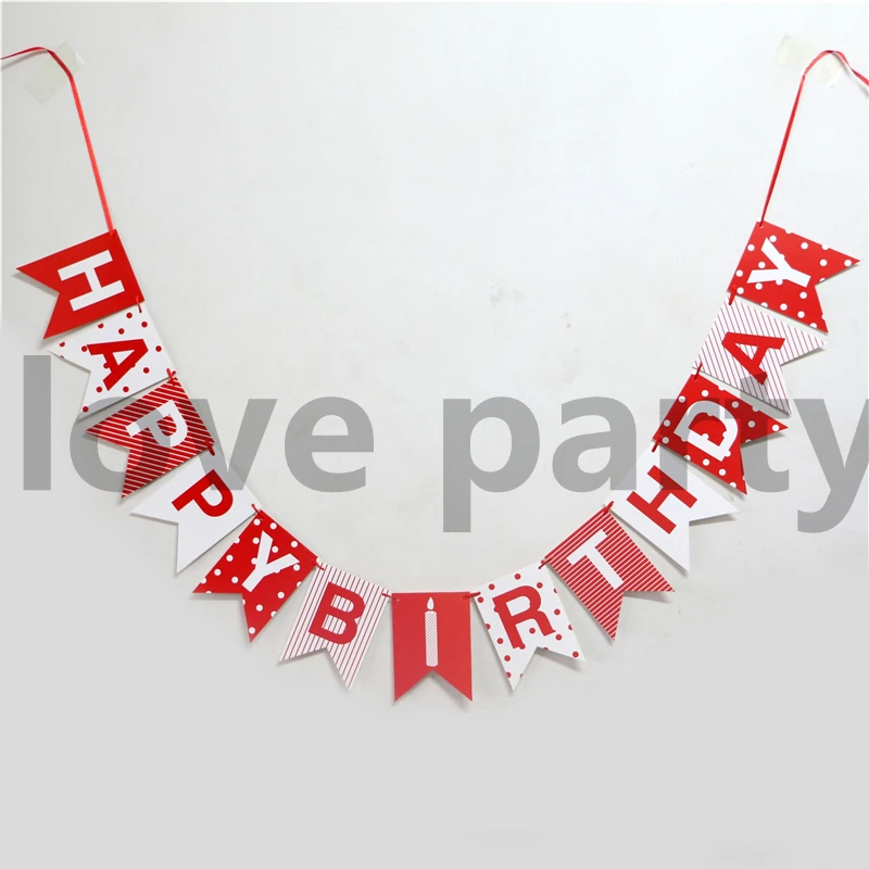 

1set\lot Kids Girl Favors Banner Happy Birthday Decorations Paper Hanging Garlands Baby Shower Red Flags Party Bunting Supplies
