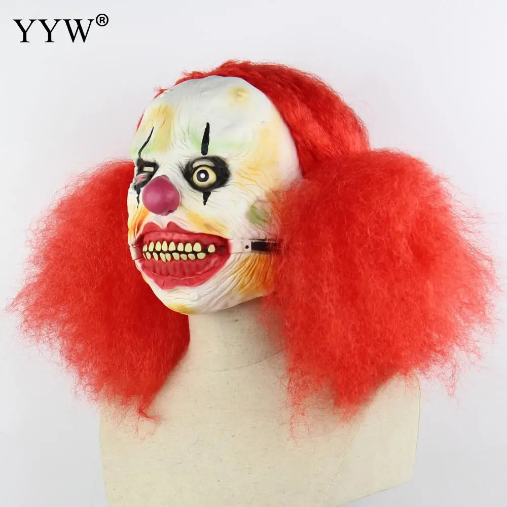 Horror Halloween Scary Clown Mask Red Hair Ghost Horror Mask Props Maske Realistic Latex Masker Party Mascaras Halloween Cosplay