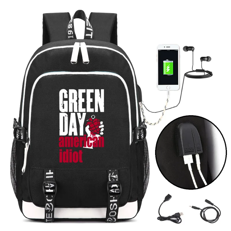 

GREEN DAY Backpack with USB Charging Port and Lock &Headphone interface for College Student Work Men & Women
