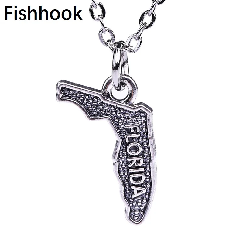

Fishhook Trendy Jewelry US State Florida Map Necklaces&Pendants Charms Gifts for Man/Women Antique Silver Plated Pendants