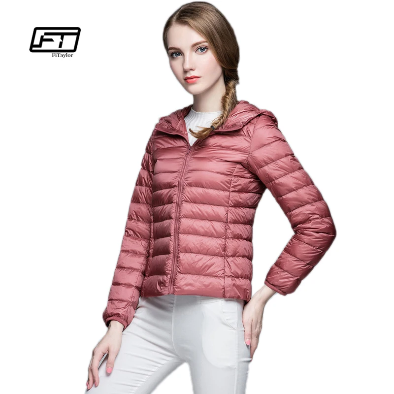 

Fitaylor New Women Spring Autumn Ultra Light Down Coat Casual Duck Down Hooded Jacket Short Design Warm Overcoat