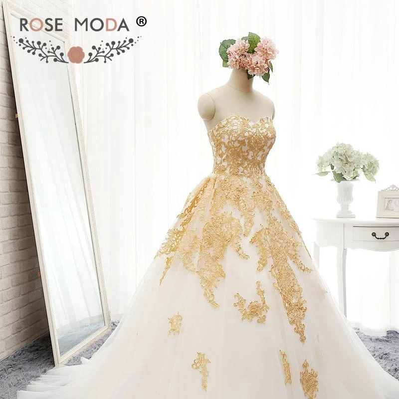 Rose Moda Luxury White And Gold Wedding Ball Gown Dress Gold Wedding Dress Rami Kadib Kadic Kadid