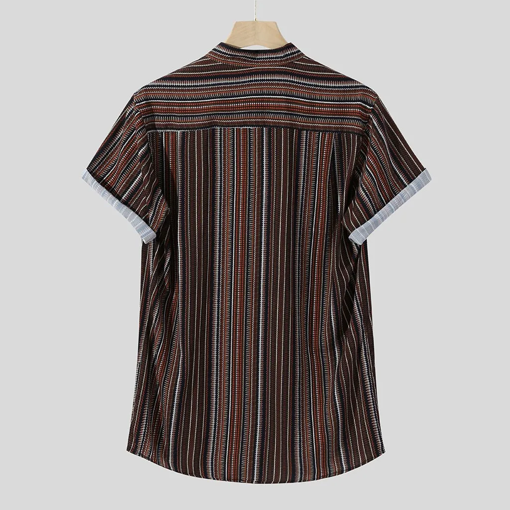 JAYCOSIN, мужская рубашка, Camisas Masculina, летняя, полосатая, пуговицы, пляжные рубашки, короткий рукав, повседневная, дышащая, рубашка, Мужская блузка, 19JUL9