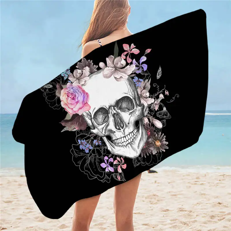 Постельное белье Outlet Sugar Skull банное полотенце для ванной из микрофибры готическое цветочное пляжное полотенце розовая роза прямоугольный черный коврик для занятий йогой 75 см x 150 см - Цвет: 1