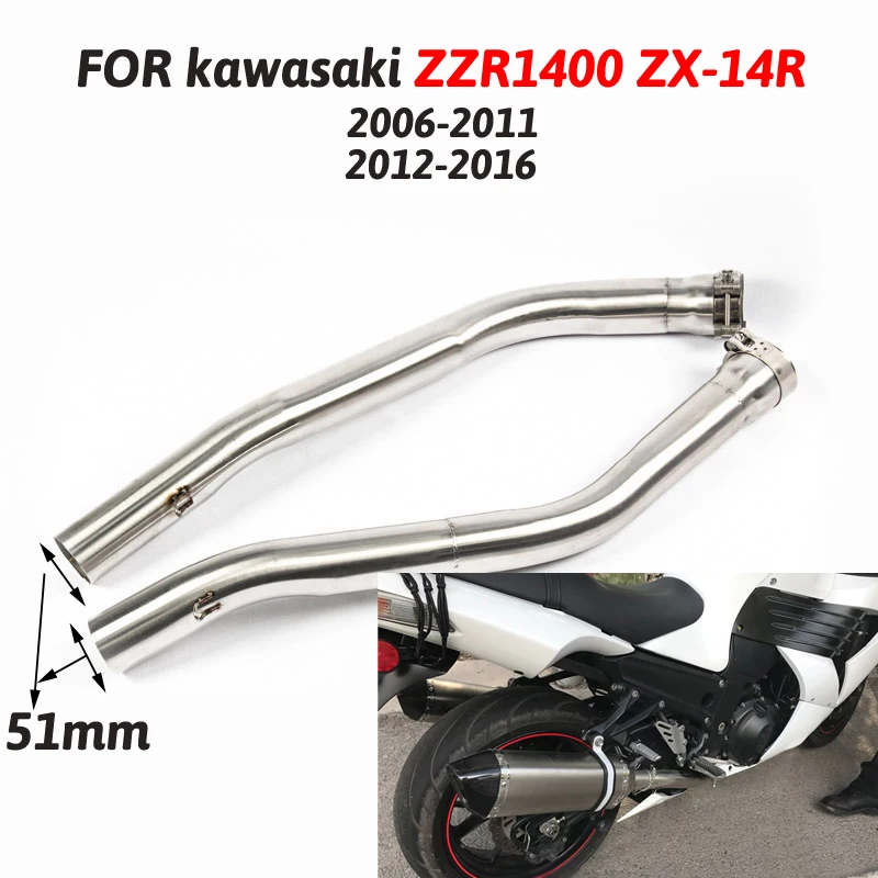 

Slip On Motorcycle Exhaust Muffler Mid Link Pipe Stainless Steel Moto Modify For Kawasaki ZZR1400 2006-2016 Middle Connect Pipe