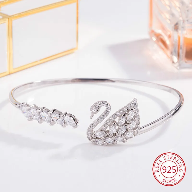 

925 Sterling Silver Open Bracelet Simple Fresh Fashion Personality Female Christmas Swan Shape To Send Lover Gift 2019 New Hot