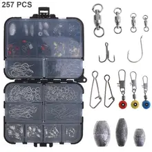 257 шт. комплект рыболовных принадлежностей, набор рыболовных колец, крючков для ловли тунца, защелки, Поворотный соединитель, грузило с коробкой для снастей