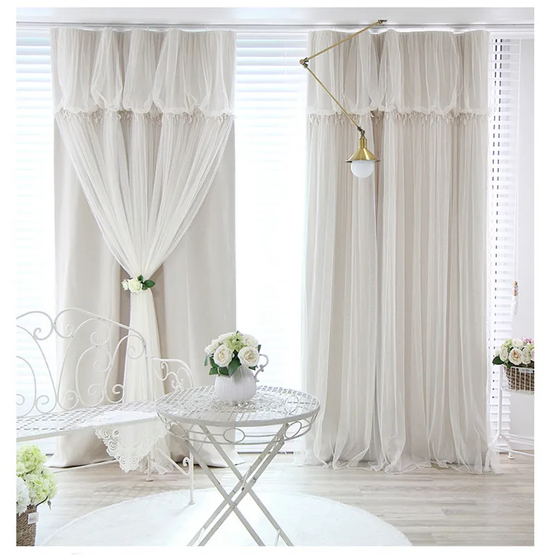 Tassels Head Top Blackout Curtain (Curtain+Voile Sheer Tulle)