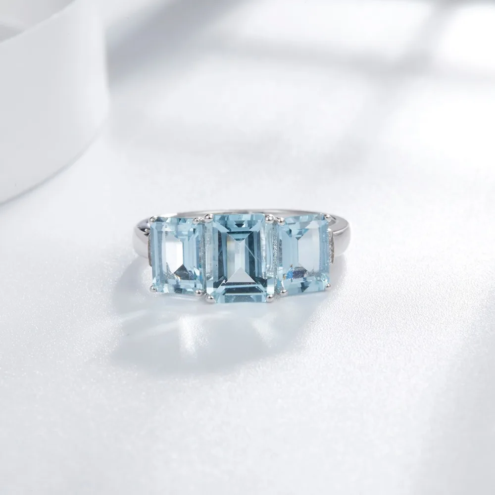 LP обручальное кольцо Solid 9 к 10 14 18 БЕЛОЕ ЗОЛОТО 3.27Ct натуральный драгоценный камень Аквамарин с бриллиантом тонкой моды камень ювелирные