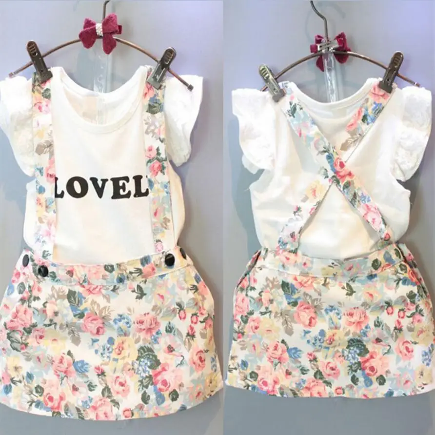 

TELOTUNY 2018 summer Girls children sets 2PCS Kids Baby Girl Tops T-shirt+Skirt Overalls Strap Skirt Outfits Set Clothes A25