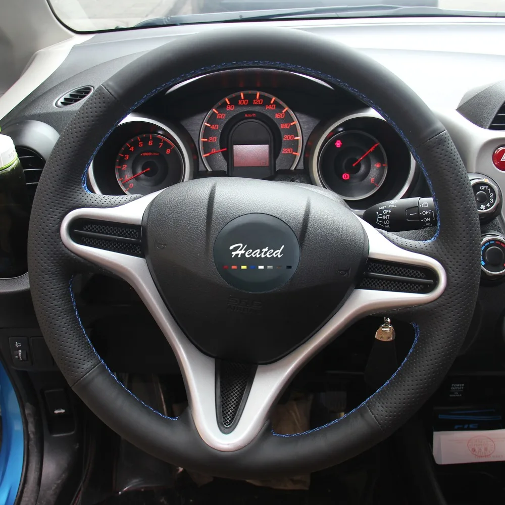 Black braid on steering wheel cover for Honda Fit 2009-2013 City 2009-2013 Jazz 2009-2013 Insight 2010-2014 16SWHDFT