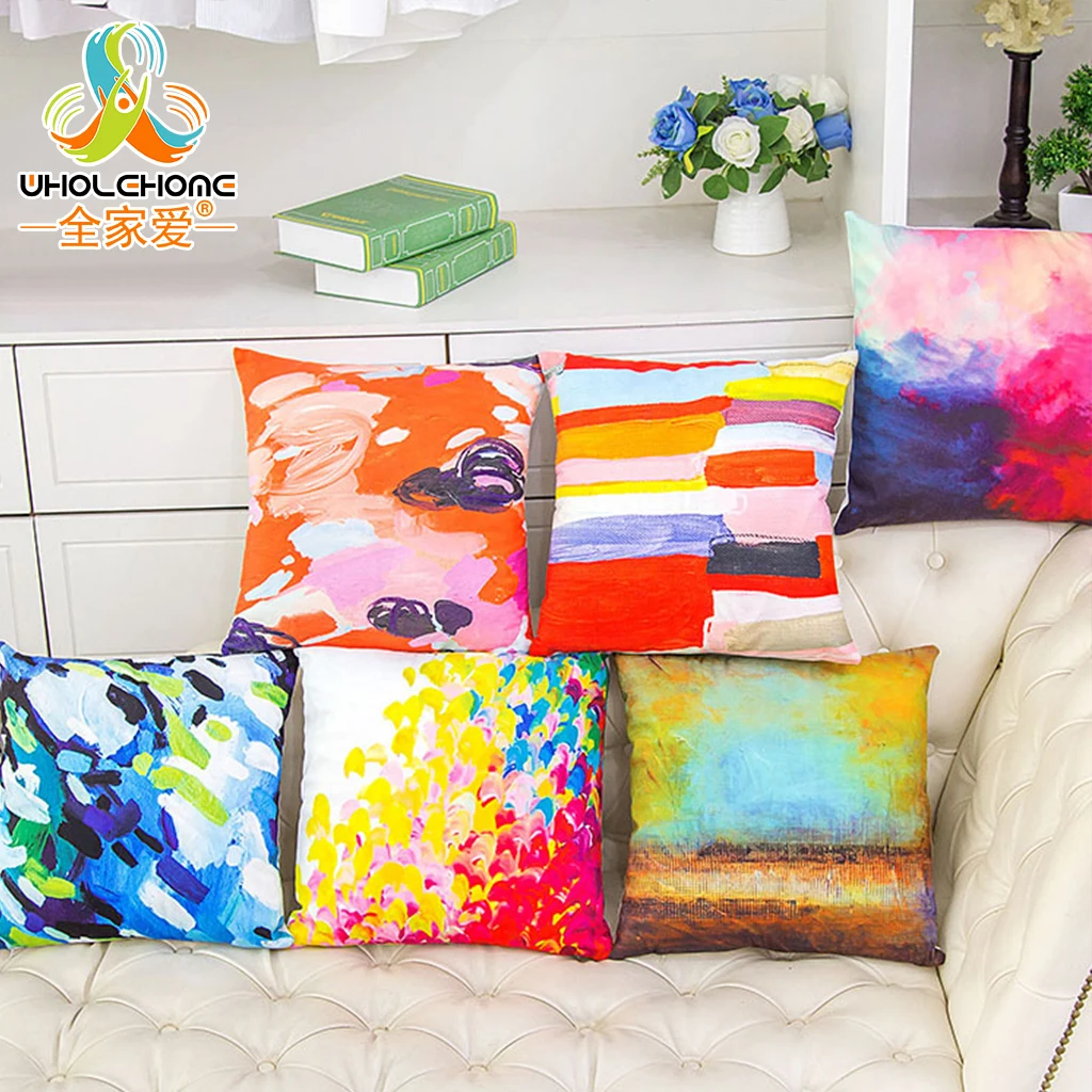 18''Art Paint Decorative Cushion Cover Watercolor Printed Throw Pillow