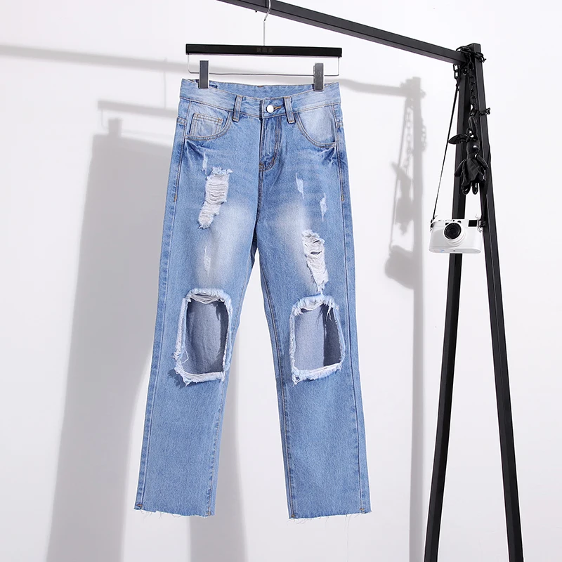 Ripped Jeans for Woman High Waist Plus Size Boyfriend Jeans For Women Blue Denim Mom Jeans Femme Pants Feminino Trousers