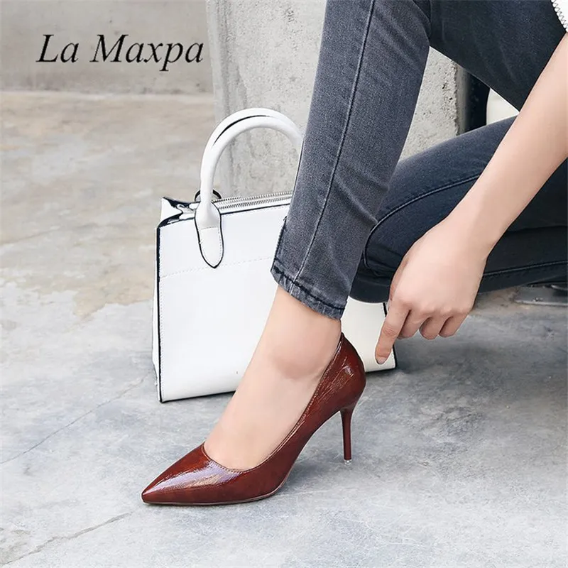 Women Pumps Snake Printed High Heel Pumps Shoes Sexy Pointed Toe Super High 8.5vm Party Nightclub Wedding Shoes Size 34 35 39 40