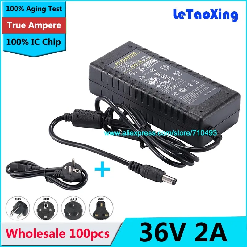 100pcs 36V 2A Power Supply AC 100-240V to DC Adapter DC36V2A 72W For 3528 5050 Strip LED US EU AU Plug with IC Chip | Обустройство