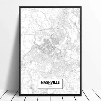 

Nashville, Tennessee, United States Black White Custom World City Map Poster Canvas Print Nordic Style Wall Art Home Decor