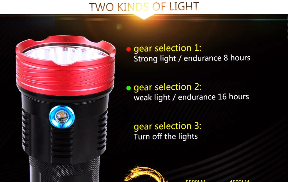 Powerful LED Flashlight 9 10 12 T6 LEDs Torch Portable LED Linterna 4pcs 18650 Battery Powered for Outdoor Lighting Hiking Camping (2)