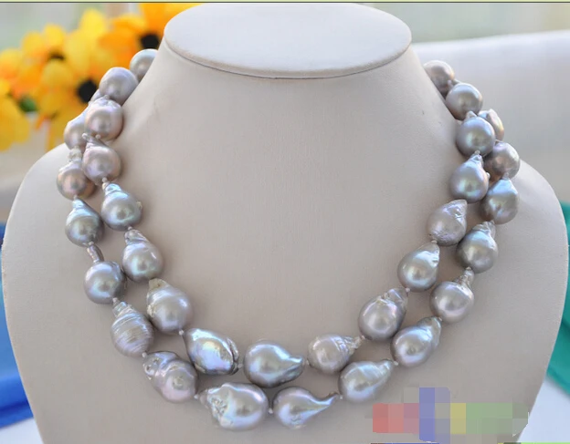 

Free shipping >>>>>p3342 2Strands 21mm GRAY BAROQUE KESHI REBORN PEARL NECKLACE