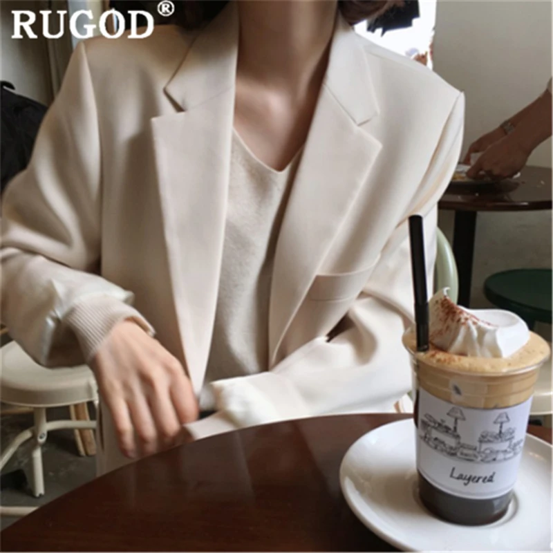 RUGOD элегантная однотонная женская куртка с зубчатым воротником, однобортное официальное женское летнее пальто с карманами, modis casaco feminino