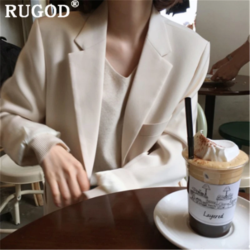 

RUGOD Elegant solid women jacket notched collar single-breasted official ladies pocket summer coat modis casaco feminino