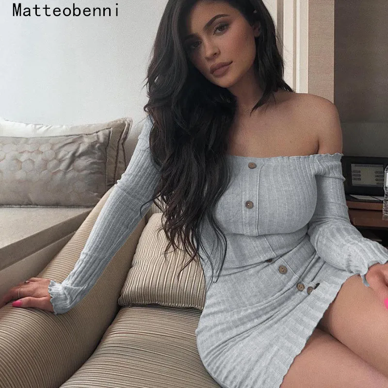 

Warm and Charm Women knitted Sweater Dress Fall Winter Long sleeve Sexy Bodycon Slim Fitted Striped Skinny Off Shoulder Dress