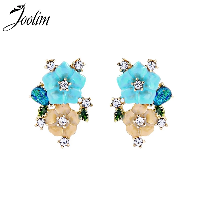 

Joolim Cute High Quality Blue Enamel Flower Earrings Romantic Korean Earring
