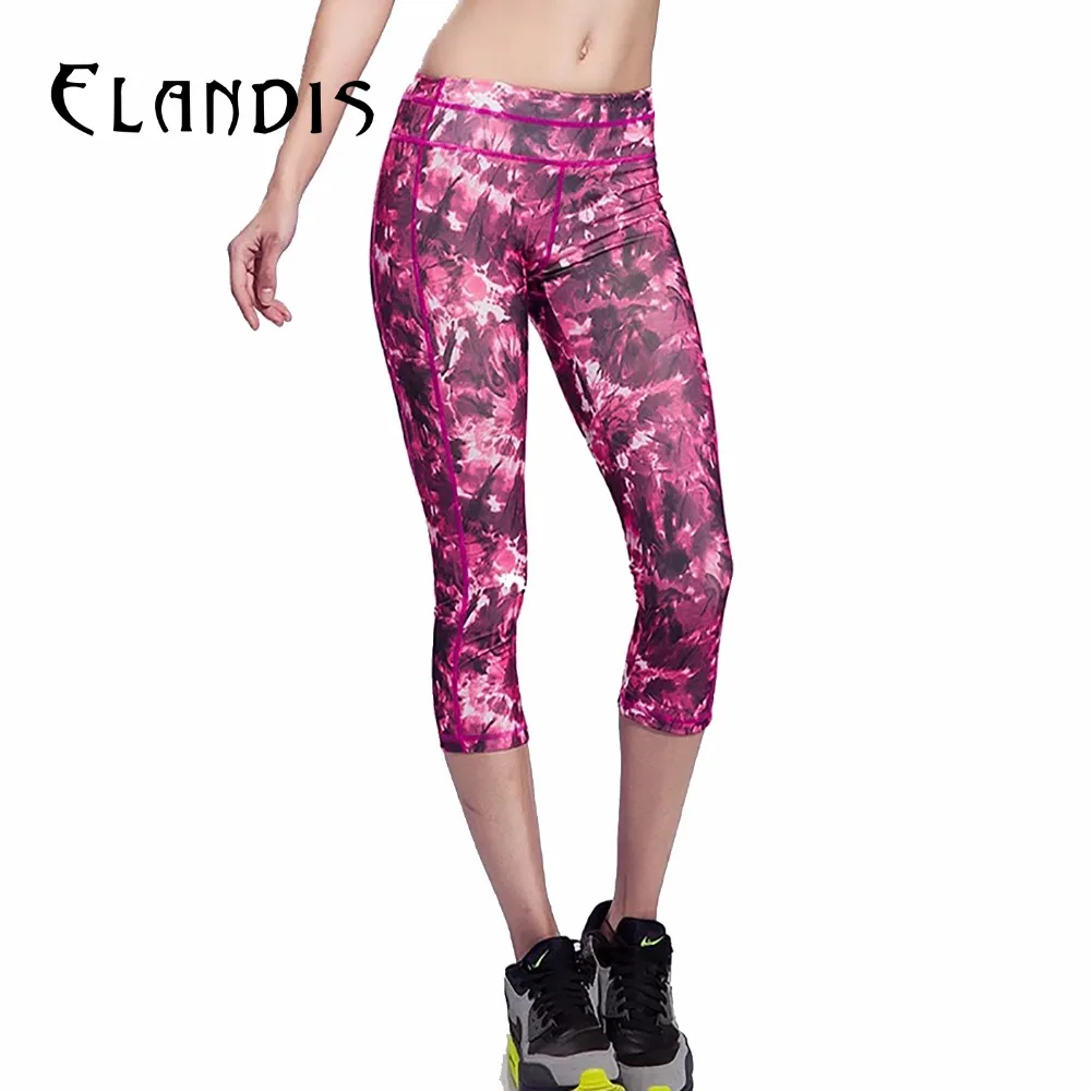FLANDIS Printed Cropped Trousers Sport Leggings 3/4 Yoga Pants Plus
